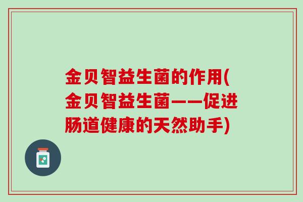 金贝智益生菌的作用(金贝智益生菌——促进肠道健康的天然助手)