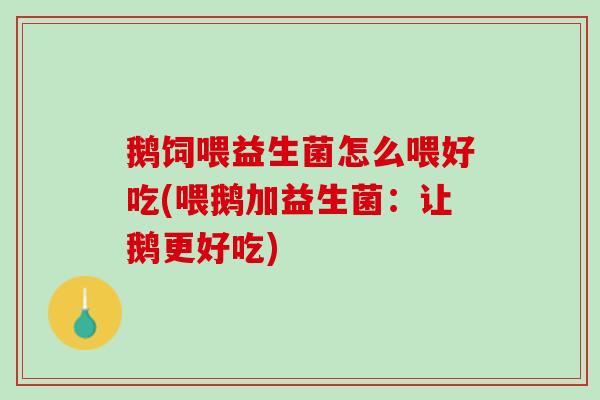 鹅饲喂益生菌怎么喂好吃(喂鹅加益生菌：让鹅更好吃)