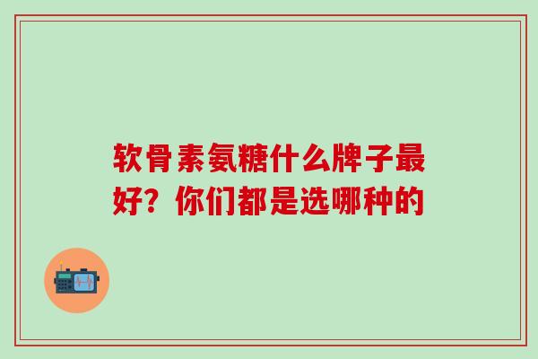 软骨素氨糖什么牌子最好？你们都是选哪种的