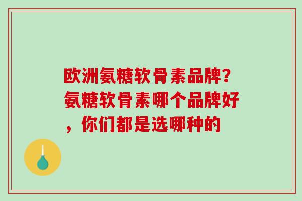 欧洲氨糖软骨素品牌？氨糖软骨素哪个品牌好，你们都是选哪种的