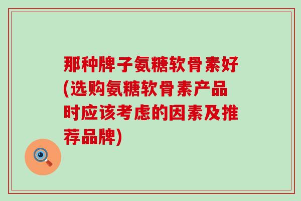 那种牌子氨糖软骨素好(选购氨糖软骨素产品时应该考虑的因素及推荐品牌)
