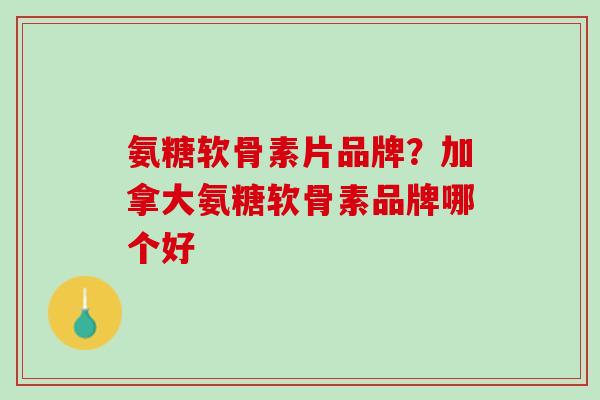 氨糖软骨素片品牌？加拿大氨糖软骨素品牌哪个好
