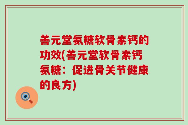 善元堂氨糖软骨素钙的功效(善元堂软骨素钙氨糖：促进骨关节健康的良方)