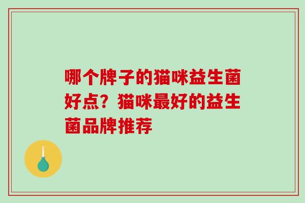 哪个牌子的猫咪益生菌好点？猫咪最好的益生菌品牌推荐
