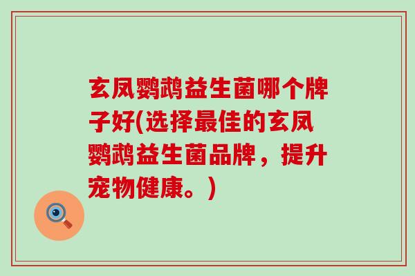 玄凤鹦鹉益生菌哪个牌子好(选择最佳的玄凤鹦鹉益生菌品牌，提升宠物健康。)