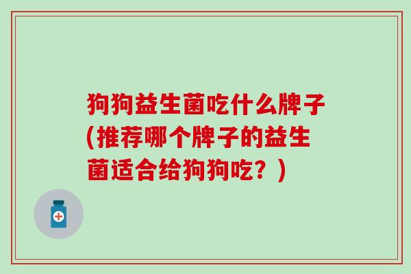 狗狗益生菌吃什么牌子(推荐哪个牌子的益生菌适合给狗狗吃？)
