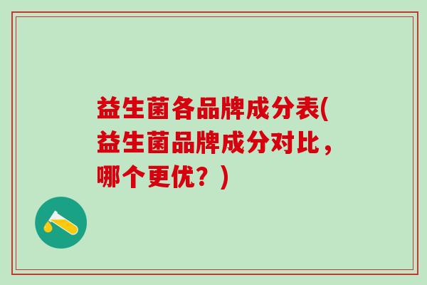 益生菌各品牌成分表(益生菌品牌成分对比，哪个更优？)