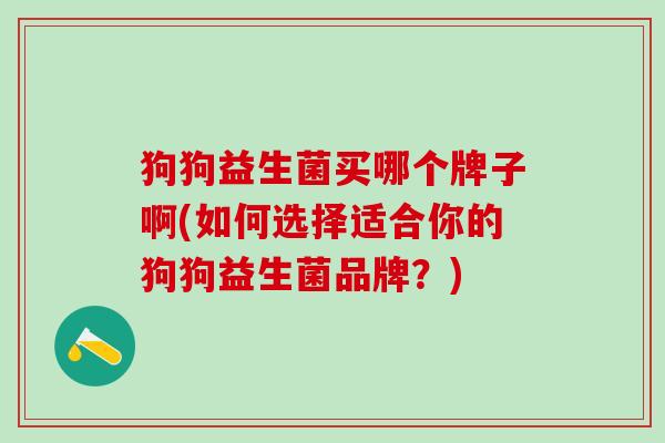 狗狗益生菌买哪个牌子啊(如何选择适合你的狗狗益生菌品牌？)