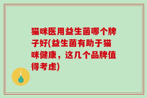 猫咪医用益生菌哪个牌子好(益生菌有助于猫咪健康，这几个品牌值得考虑)