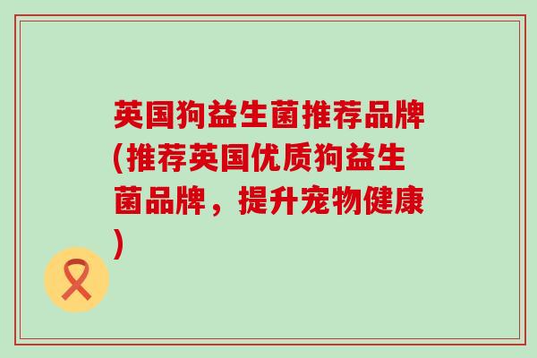 英国狗益生菌推荐品牌(推荐英国优质狗益生菌品牌，提升宠物健康)