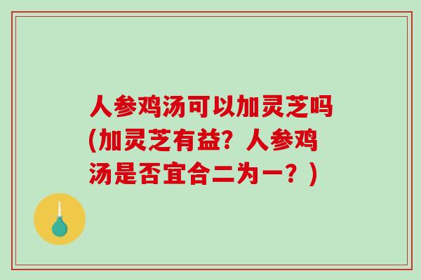 人参鸡汤可以加灵芝吗(加灵芝有益？人参鸡汤是否宜合二为一？)