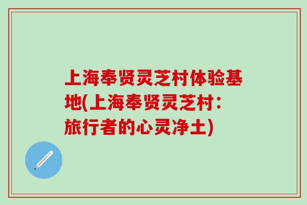 上海奉贤灵芝村体验基地(上海奉贤灵芝村：旅行者的心灵净土)