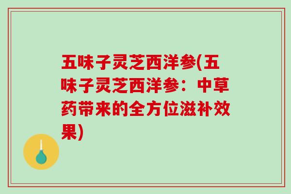 五味子灵芝西洋参(五味子灵芝西洋参：中草药带来的全方位滋补效果)