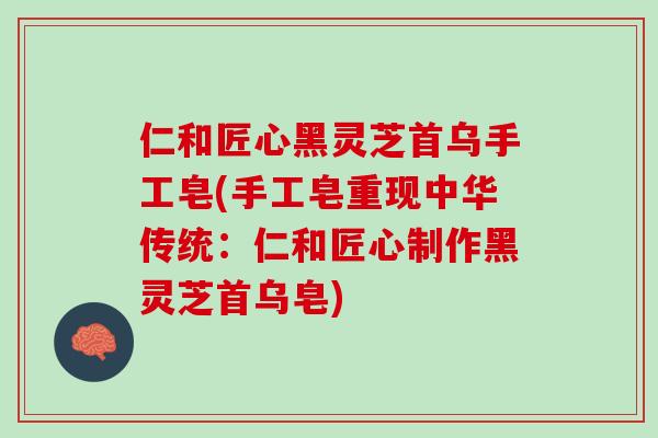 仁和匠心黑灵芝首乌手工皂(手工皂重现中华传统：仁和匠心制作黑灵芝首乌皂)