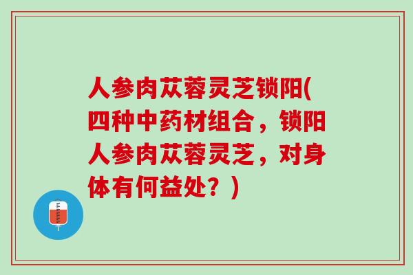人参肉苁蓉灵芝锁阳(四种中药材组合，锁阳人参肉苁蓉灵芝，对身体有何益处？)
