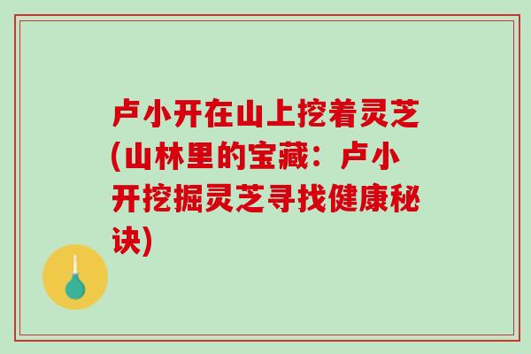 卢小开在山上挖着灵芝(山林里的宝藏：卢小开挖掘灵芝寻找健康秘诀)