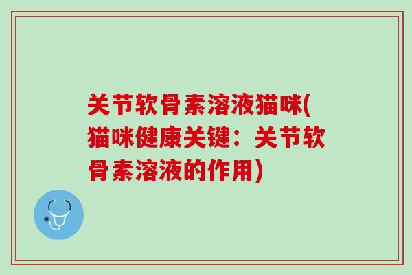 关节软骨素溶液猫咪(猫咪健康关键：关节软骨素溶液的作用)