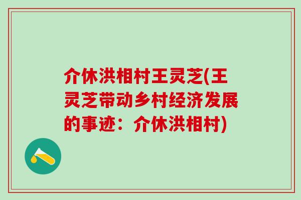 介休洪相村王灵芝(王灵芝带动乡村经济发展的事迹：介休洪相村)
