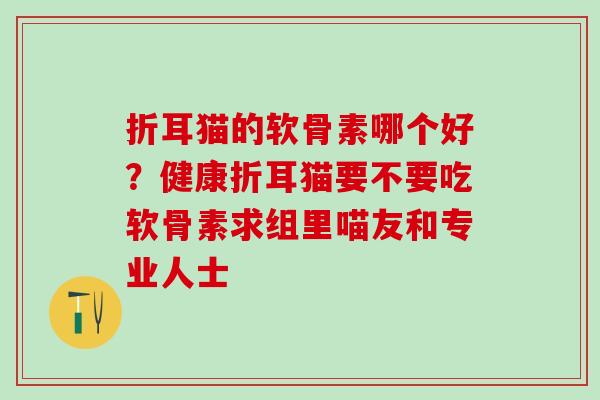 折耳猫的软骨素哪个好？健康折耳猫要不要吃软骨素求组里喵友和专业人士