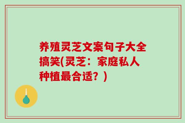 养殖灵芝文案句子大全搞笑(灵芝：家庭私人种植最合适？)