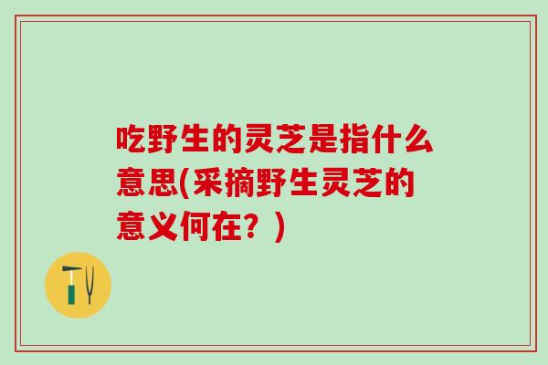 吃野生的灵芝是指什么意思(采摘野生灵芝的意义何在？)
