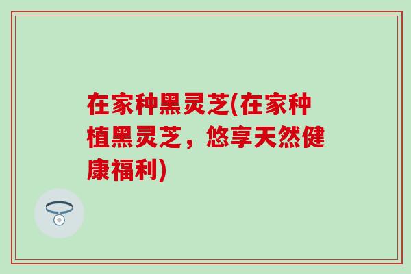 在家种黑灵芝(在家种植黑灵芝，悠享天然健康福利)