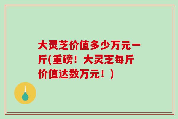 大灵芝价值多少万元一斤(重磅！大灵芝每斤价值达数万元！)