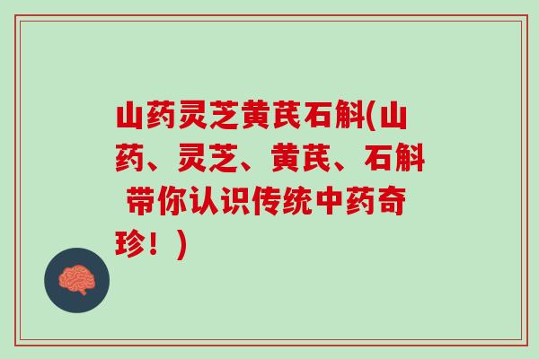 山药灵芝黄芪石斛(山药、灵芝、黄芪、石斛 带你认识传统中药奇珍！)