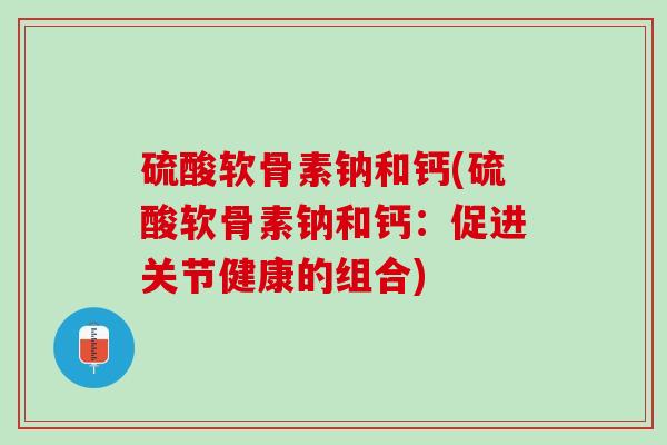 硫酸软骨素钠和钙(硫酸软骨素钠和钙:促进关节健康的组合) 硫酸软骨素钠和钙(硫酸软骨素钠和钙:促进关节健康的组合)