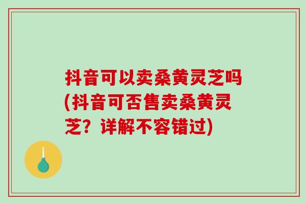抖音可以卖桑黄灵芝吗(抖音可否售卖桑黄灵芝？详解不容错过)