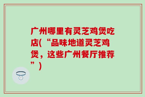 广州哪里有灵芝鸡煲吃店(“品味地道灵芝鸡煲，这些广州餐厅推荐”)