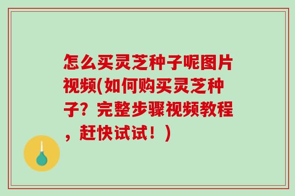 怎么买灵芝种子呢图片视频(如何购买灵芝种子？完整步骤视频教程，赶快试试！)
