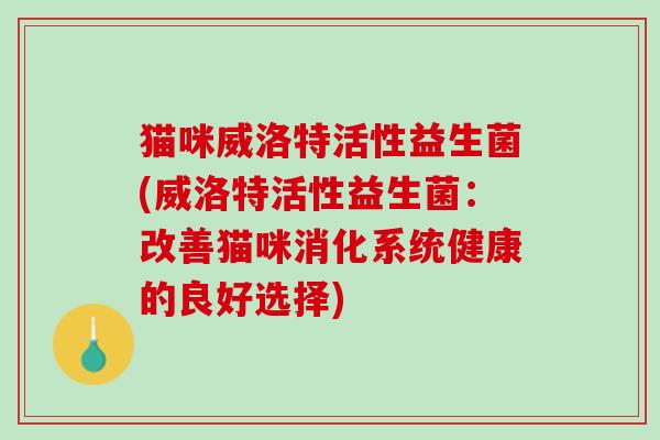 猫咪威洛特活性益生菌(威洛特活性益生菌：改善猫咪消化系统健康的良好选择)
