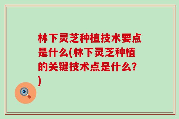 林下灵芝种植技术要点是什么(林下灵芝种植的关键技术点是什么？)