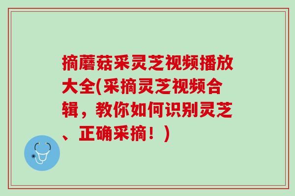 摘蘑菇采灵芝视频播放大全(采摘灵芝视频合辑，教你如何识别灵芝、正确采摘！)