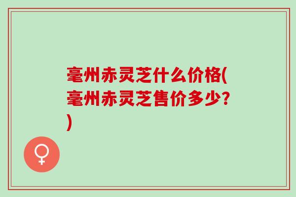 毫州赤灵芝什么价格(毫州赤灵芝售价多少?) 毫州赤灵芝什么价格(毫州赤灵芝售价多少?)