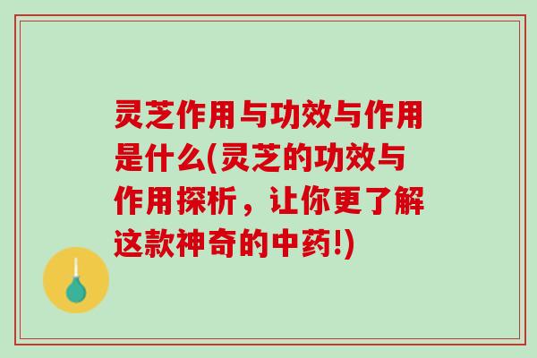 灵芝作用与功效与作用是什么(灵芝的功效与作用探析，让你更了解这款神奇的中药!)