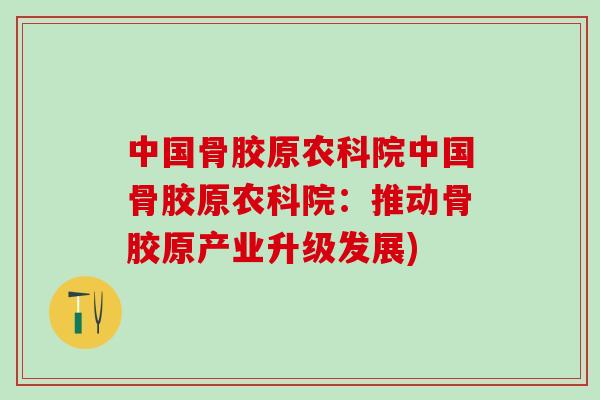 中国骨胶原农科院中国骨胶原农科院：推动骨胶原产业升级发展)