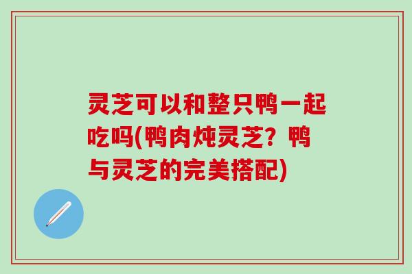 灵芝可以和整只鸭一起吃吗(鸭肉炖灵芝?鸭与灵芝的完美搭配) 灵芝可以和整只鸭一起吃吗(鸭肉炖灵芝?鸭与灵芝的完美搭配)