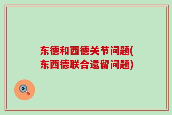 东德和西德关节问题(东西德联合遗留问题)