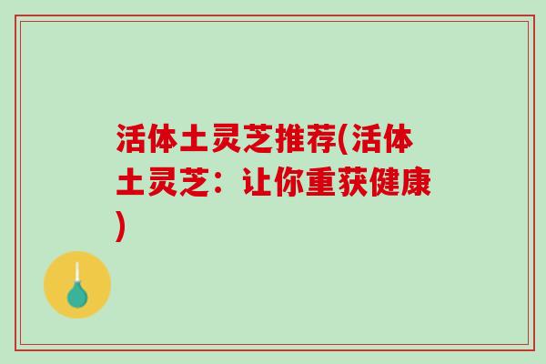 活体土灵芝推荐(活体土灵芝：让你重获健康)