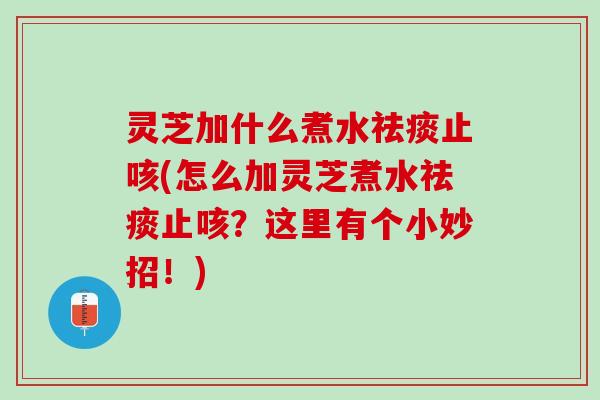 灵芝加什么煮水祛痰止咳(怎么加灵芝煮水祛痰止咳？这里有个小妙招！)