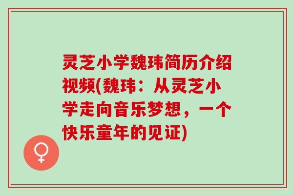 灵芝小学魏玮简历介绍视频(魏玮：从灵芝小学走向音乐梦想，一个快乐童年的见证)