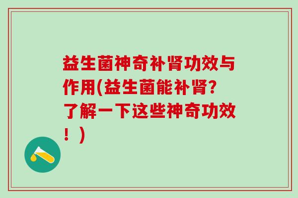 益生菌神奇补肾功效与作用(益生菌能补肾？了解一下这些神奇功效！)