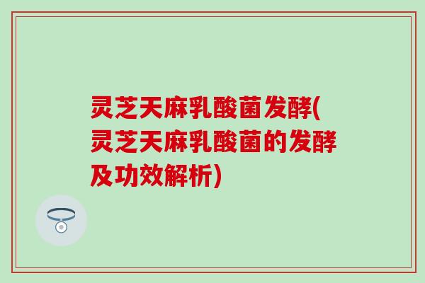 灵芝天麻乳酸菌发酵(灵芝天麻乳酸菌的发酵及功效解析)