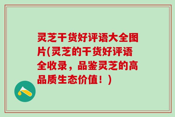 灵芝干货好评语大全图片(灵芝的干货好评语全收录，品鉴灵芝的高品质生态价值！)