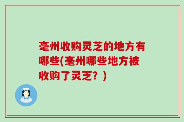 毫州收购灵芝的地方有哪些(毫州哪些地方被收购了灵芝？)