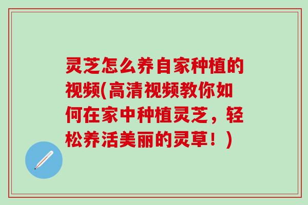 灵芝怎么养自家种植的视频(高清视频教你如何在家中种植灵芝，轻松养活美丽的灵草！)