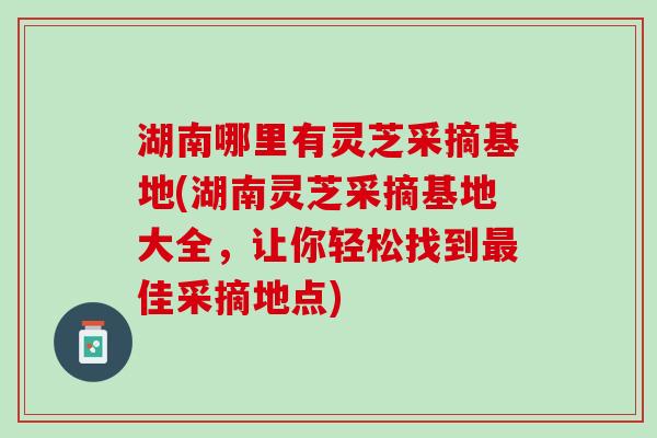湖南哪里有灵芝采摘基地(湖南灵芝采摘基地大全，让你轻松找到最佳采摘地点)