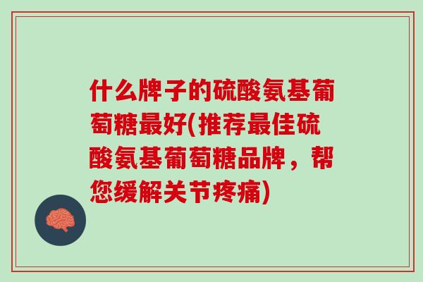 什么牌子的硫酸氨基葡萄糖最好(推荐最佳硫酸氨基葡萄糖品牌，帮您缓解关节疼痛)